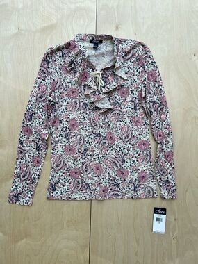 Chaps Women's Multicolor Paisley Ruffle Tie-Neck Top